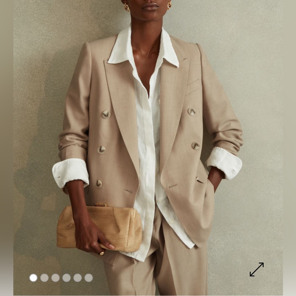 Reiss WOOL DOUBLE BREASTED SUIT
BLAZER IN NEUTRAL size 4